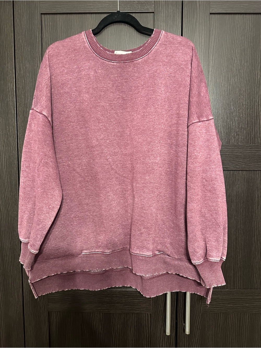 Zenana Outfitters Washed Rose Crewneck Sweater - Pink